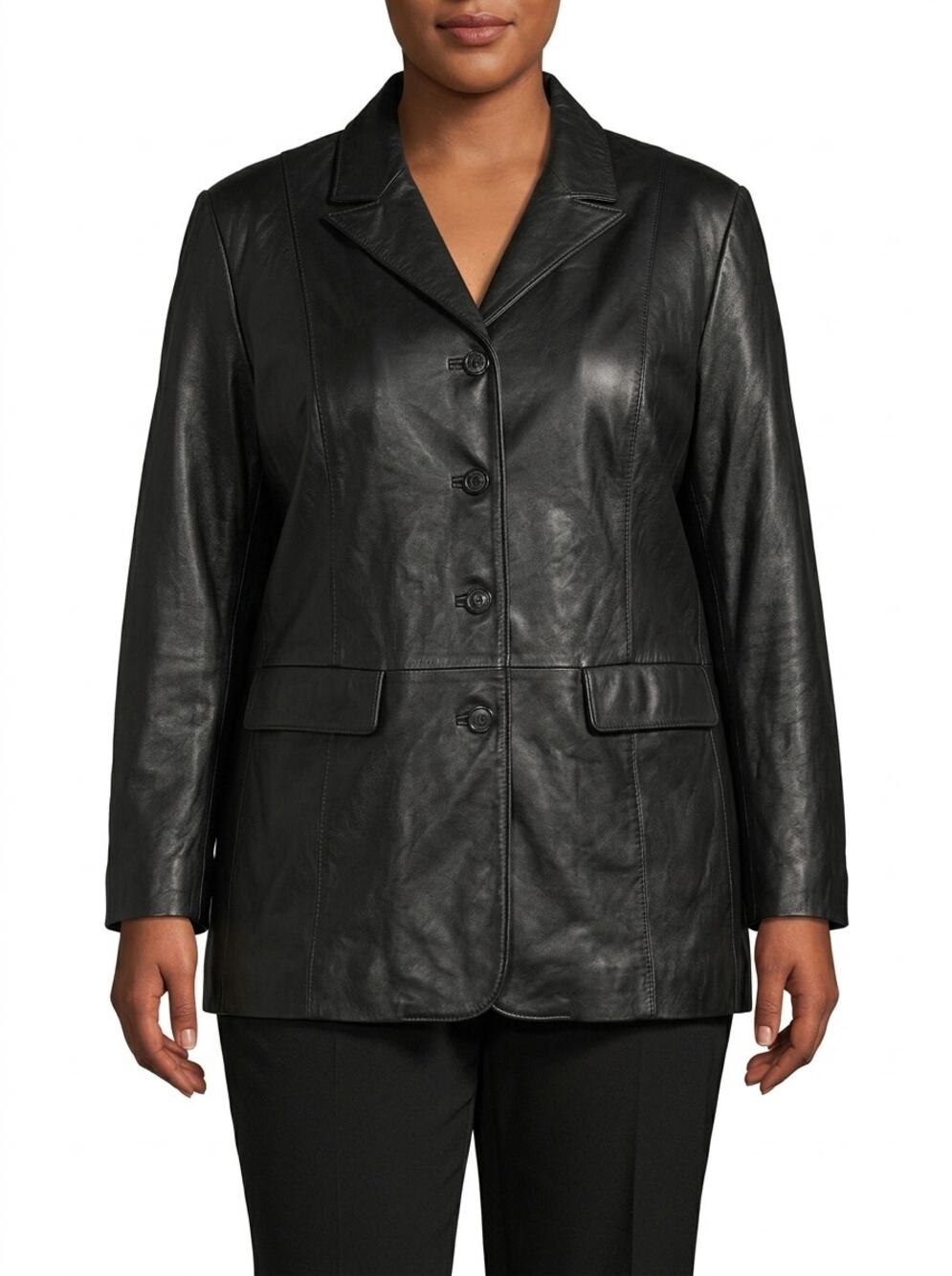 Style & Co. Genuine Leather Black Lined Blazer Jacket Women Plus Size 3X